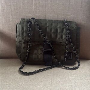 Green Quilted Crossbody Bag with Chain Strap